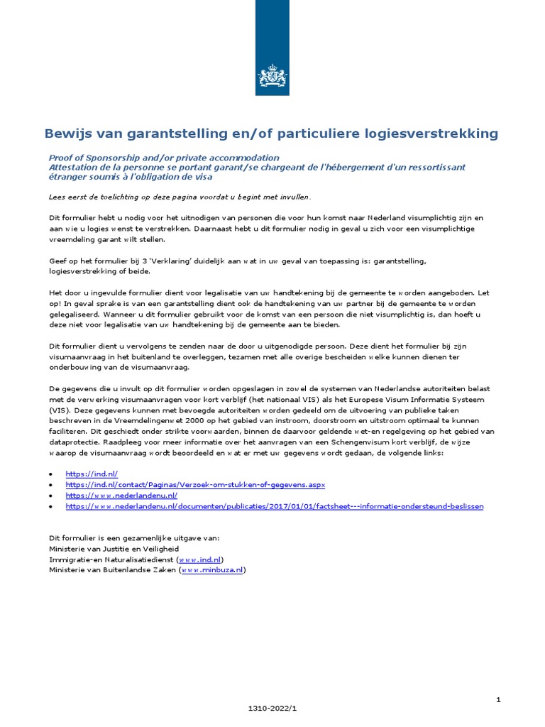 Bewijs Van Garantstelling En Of Particuliere Logiesverstrekking