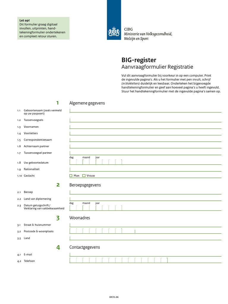 BIG-register: Aanvraagformulier Registratie | PDF - Wat Is Een Big Registratie