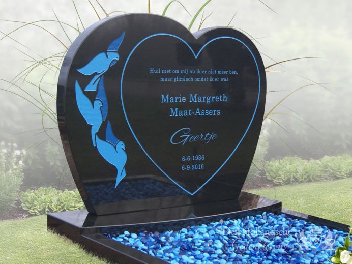 Blauw met zwart hart als grafsteen foto 2 Cemetery Headstones - Tekst Grafsteen Vader En Moeder