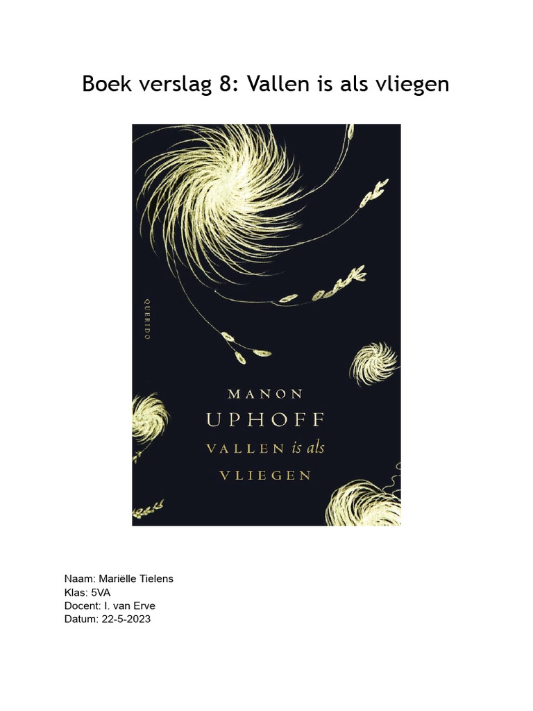 Boek Verslag 8 - Vallen Is Als Vliegen | PDF - Vallen Is Als Vliegen Recensie