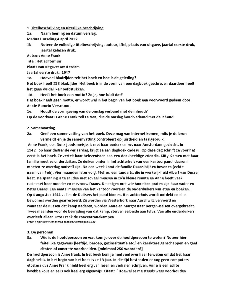 Boekverslag Het Achterhuis Anne Frank | PDF - Samenvatting Anne Frank Het Achterhuis