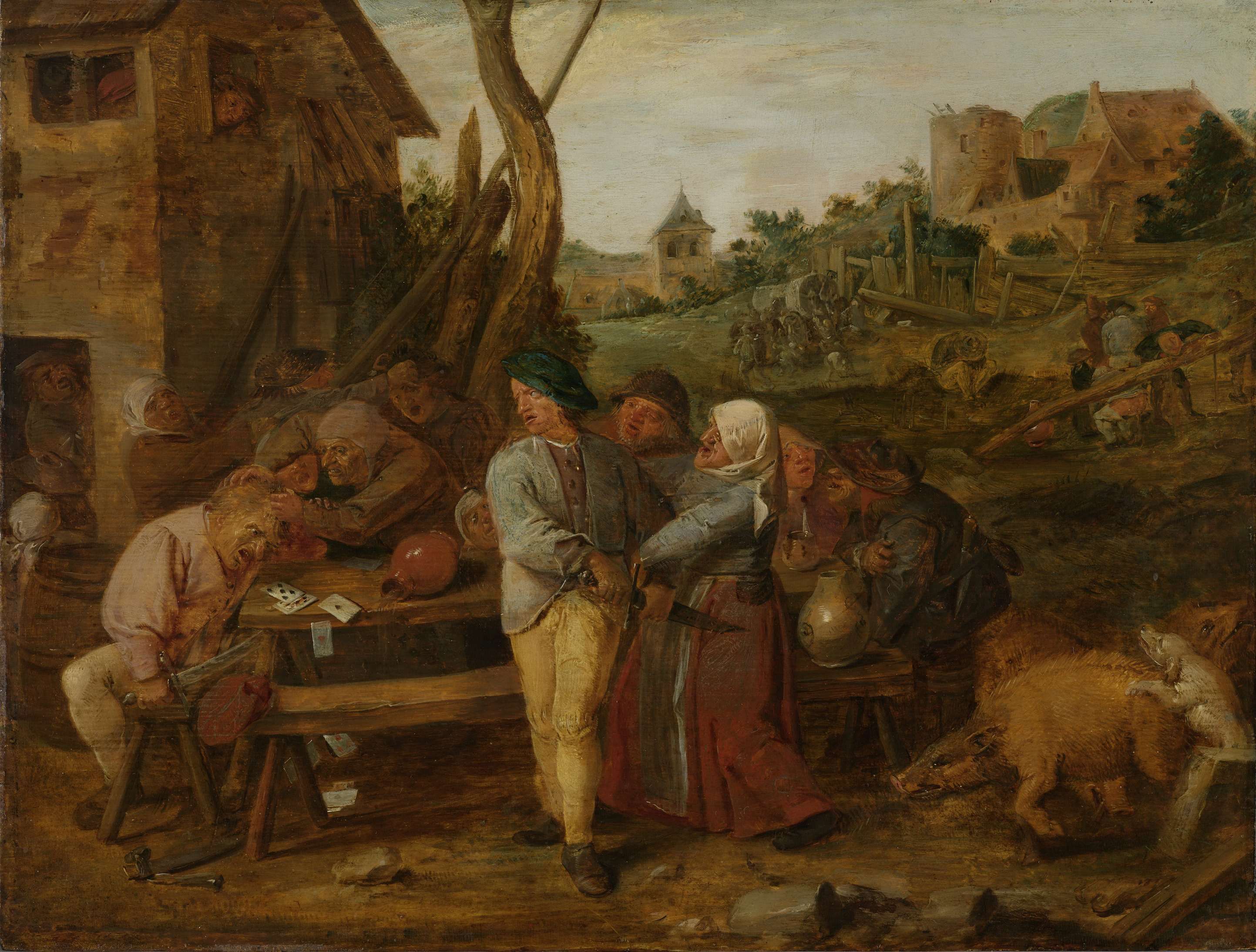 Boerenvechtpartij, Adriaen Brouwer, 1620 - 1630 - Rijksmuseum - Schilders Uit De Gouden Eeuw