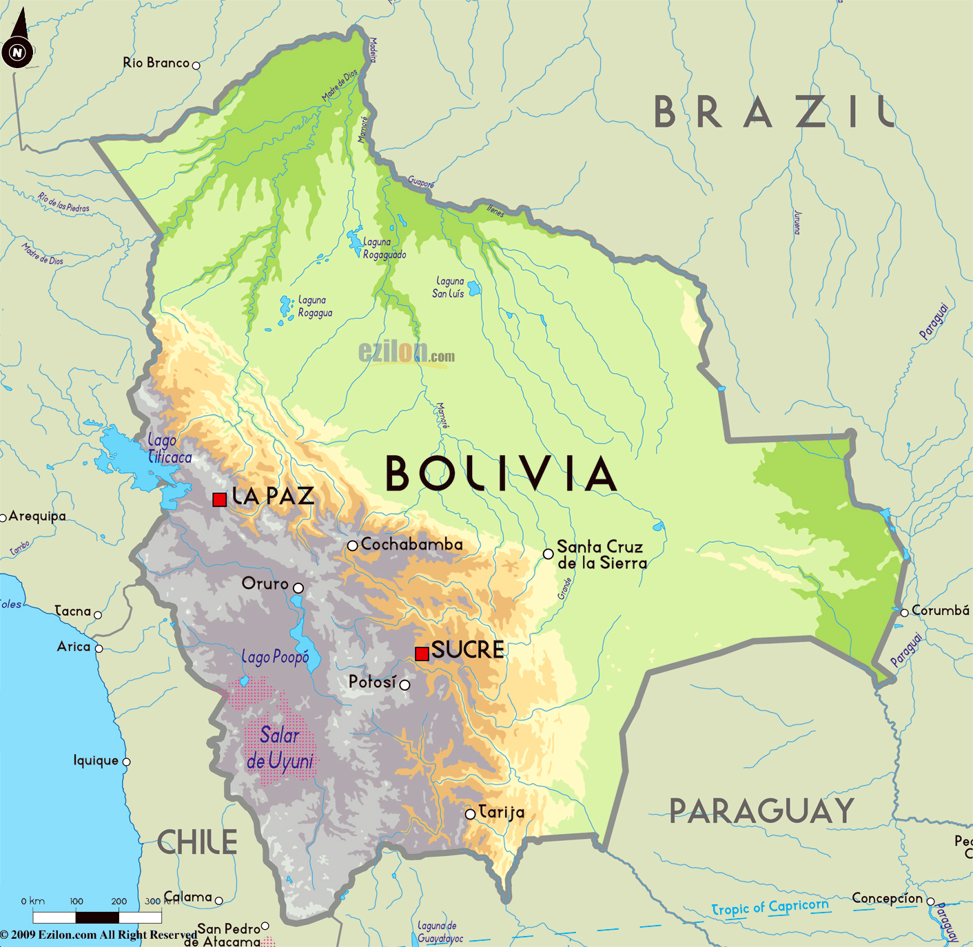 Bolivia Physical Maps - Wat Is De Hoofdstad Van Bolivia