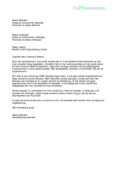 Brief kwijtschelding - Verzoek Kwijtschelding Van Belasting En Of Premie Voor Ondernemingen