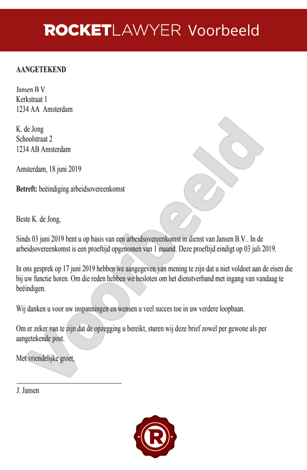 Brief Ontslag In Proeftijd Opstellen | Gratis - Voorbeeldbrief Ontslag Op Staande Voet