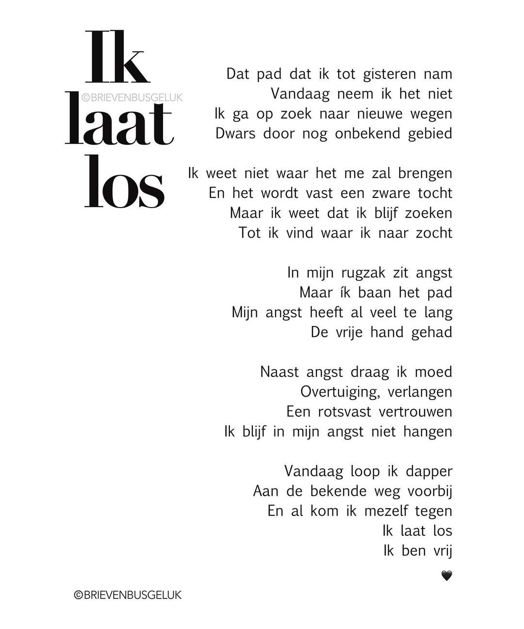 Brievenbusgeluk op Instagram: "• Ik laat los • ©️ (Uit: ‘Geef me je - Duizelig Als Ik Ga Liggen