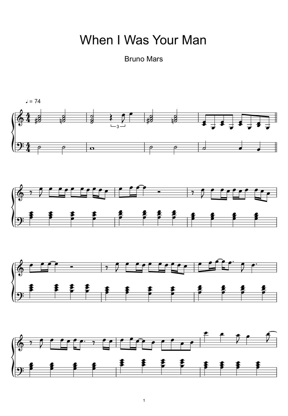 Bruno Mars - When I Was Your Man (Sheet Music, MIDI,) Sheets by sayu - Bruno Mars When I Was Your Man Songteksten