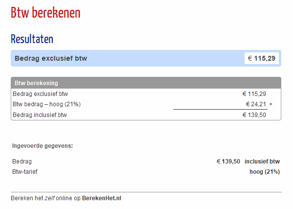 Btw berekenen | BerekenHet.nl - Inclusief Naar Exclusief Btw Berekenen