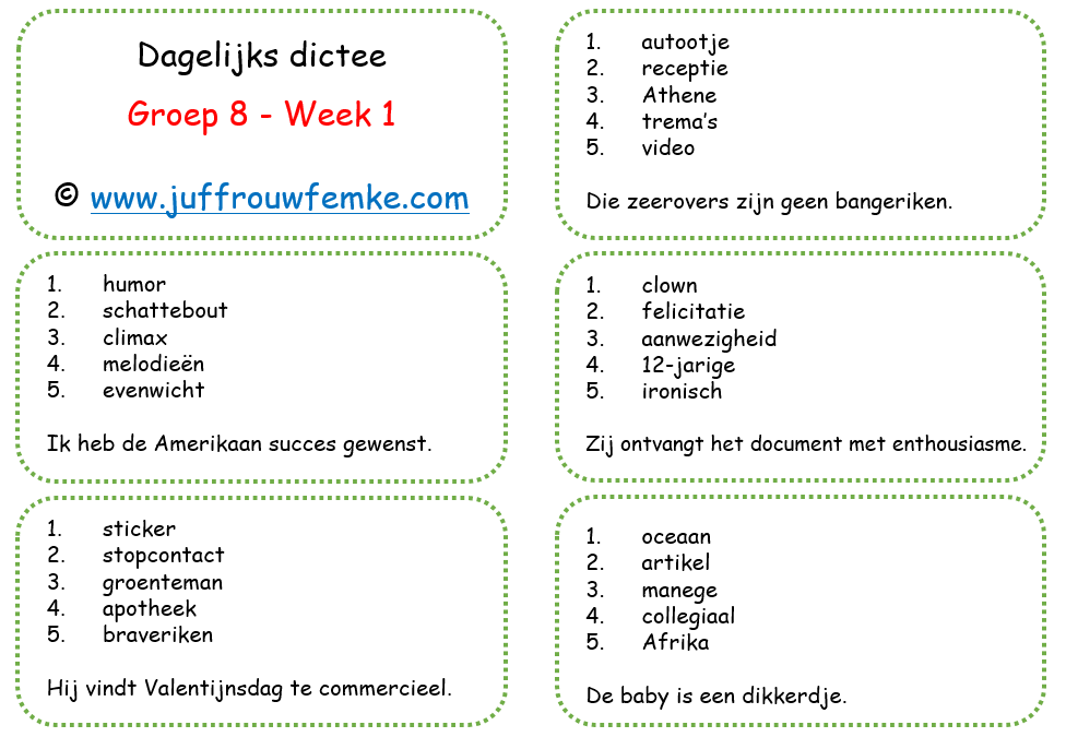 bundel - 200 dagelijkse dictees groep 4 t/m 8 - Juffrouw Femke - Spelling Dictee Groep 4