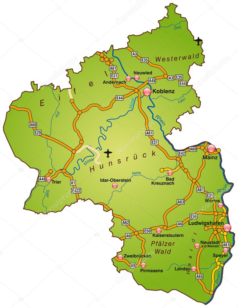 Bundesland Rheinland-Pfalz mit Autobahnen bunt premium vector in Adobe - Hoofdstad Van De Duitse Deelstaat Rheinland-pfalz 5 Letters