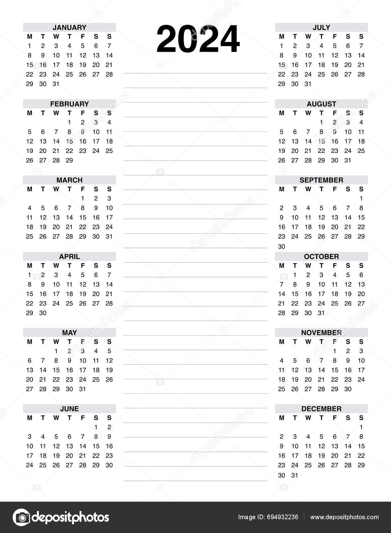 Calendar 2024 Include Notes Stock Vector by ©CBS_design 694932236 - Academic Calendar Maastricht University 2024