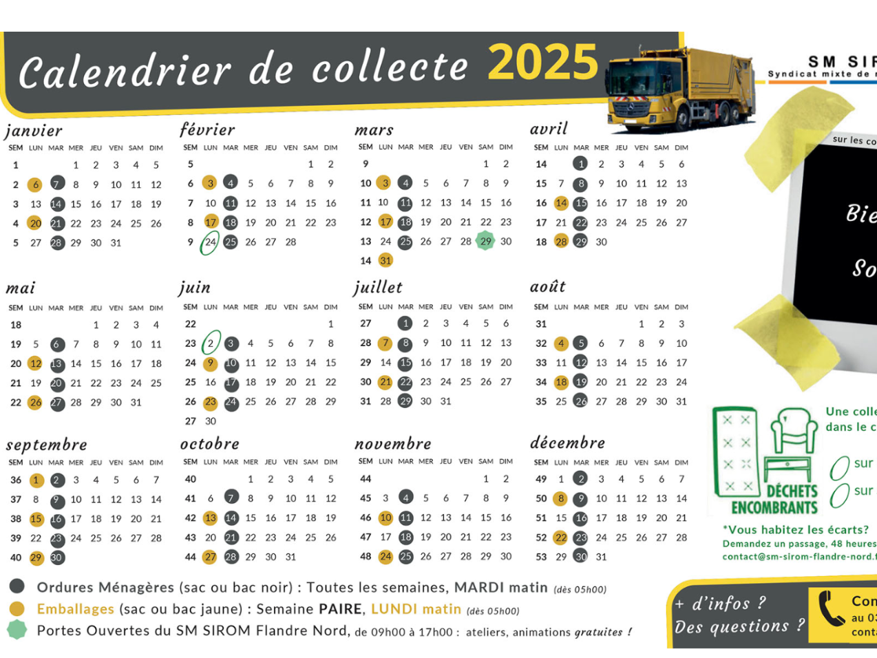 Calendrier de collecte des déchets 2025 - Bierne - Collecte Deze Week 2025