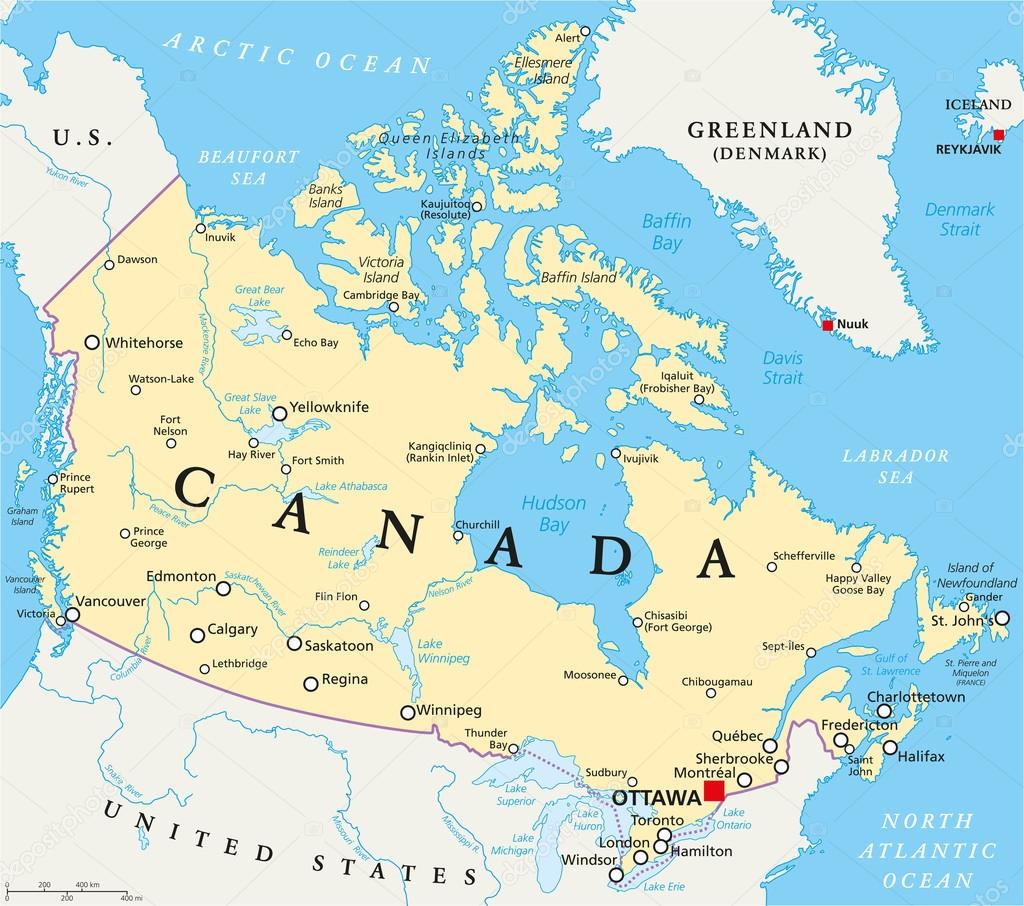 Canada Political Map — Stock Vector © Furian #72872667 - Wat Is De Hoofdstad Van Canada