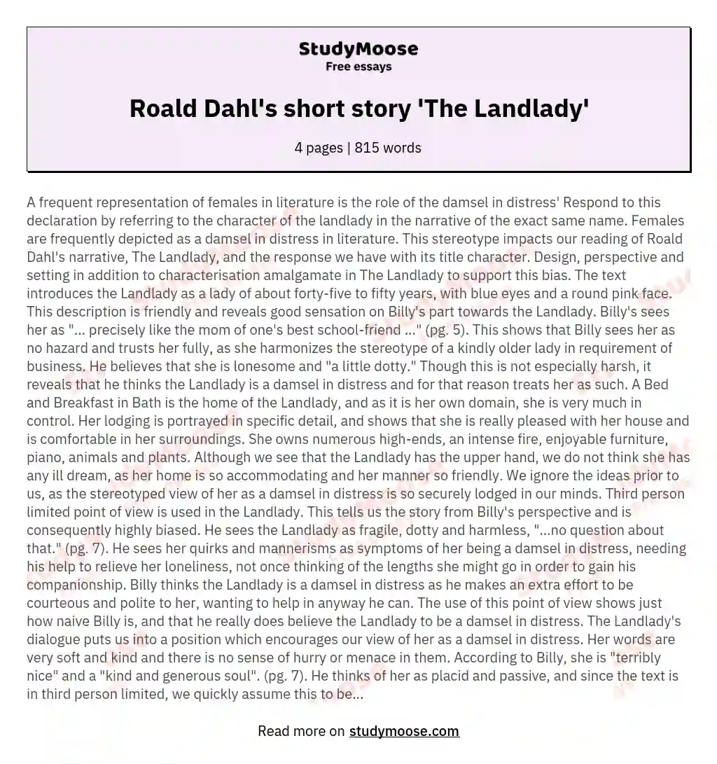 Short Story By Roald Dahl