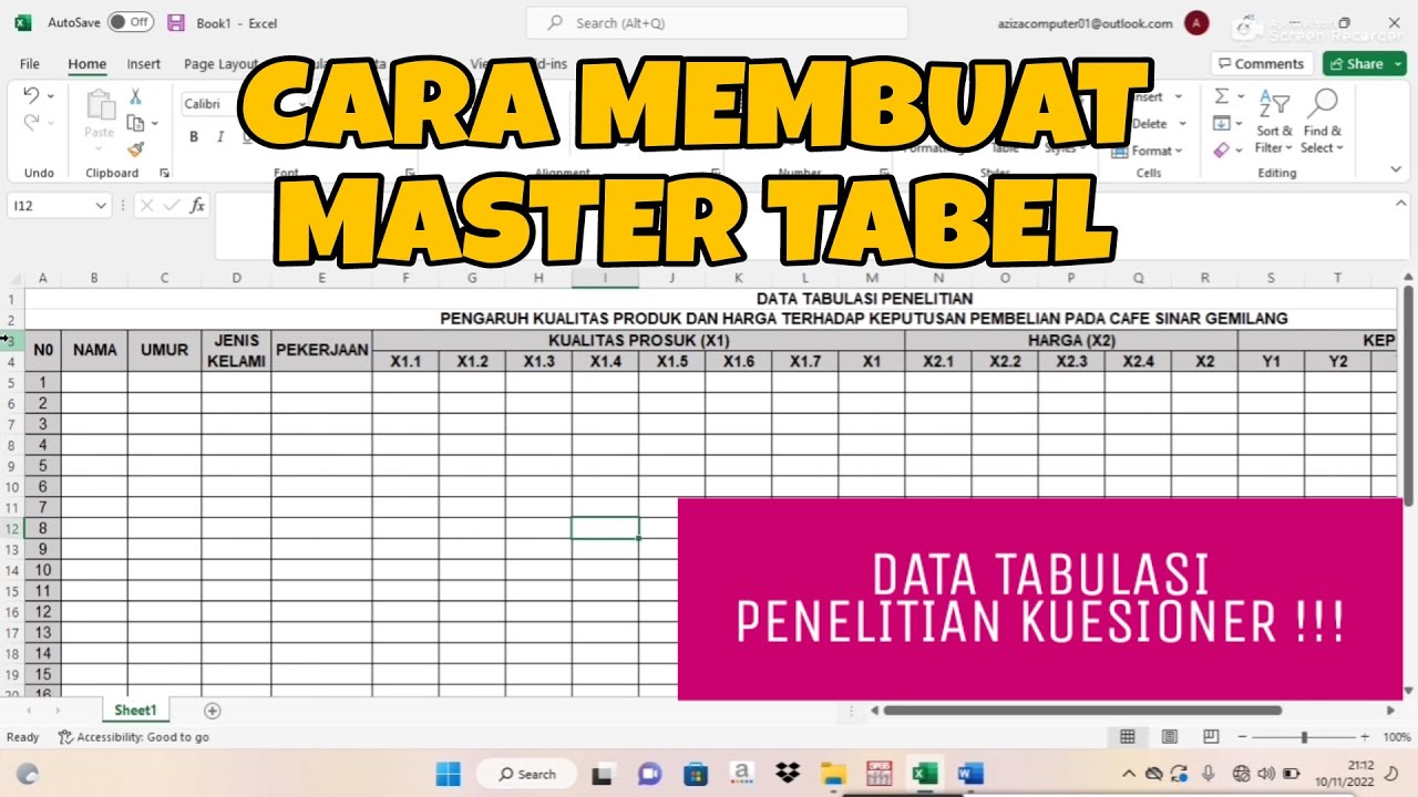 CARA MEMBUAT MASTER TABEL DATA TABULASI PENELTIAN | KUESIONER - YouTube - Tabel Liter Dl Cl Ml