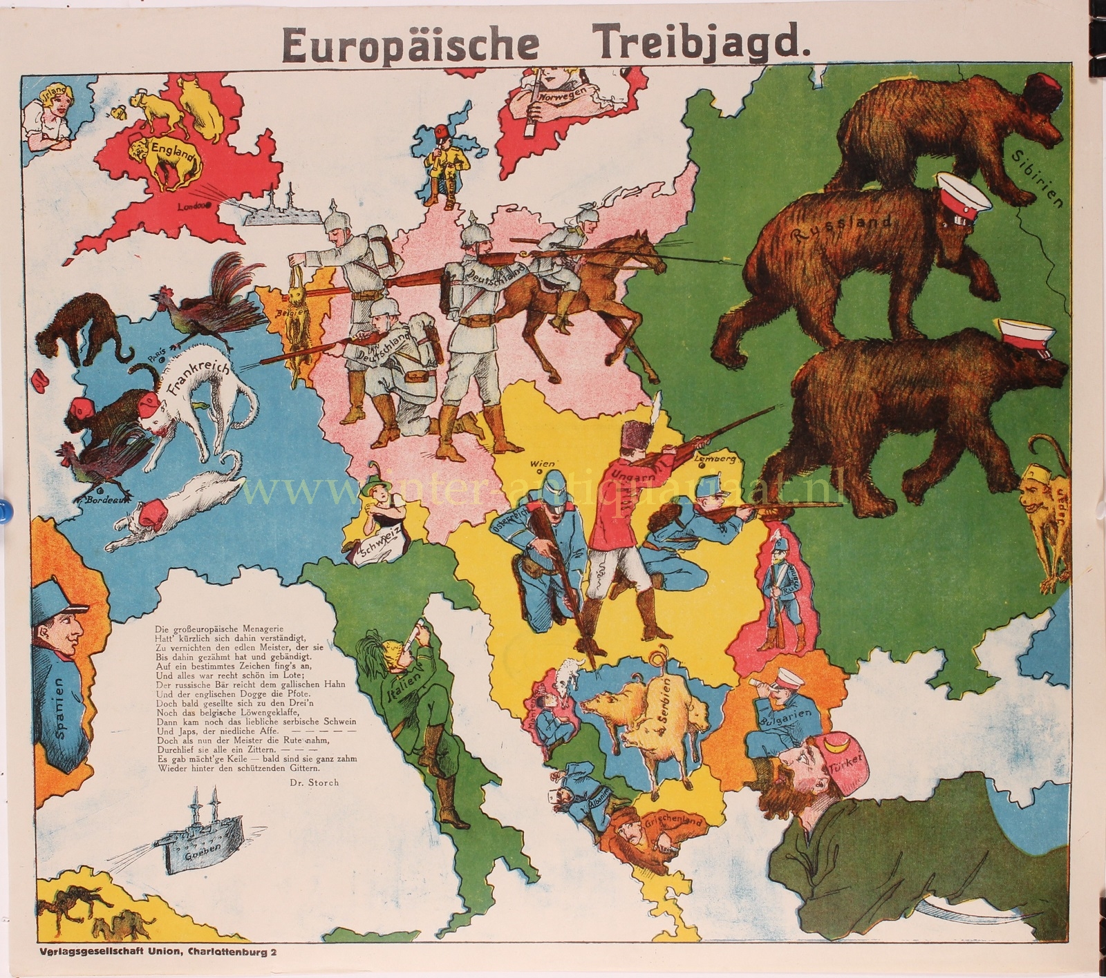 cartoon map Europe propaganda WWI serio-comic map caricature - Dit Was In 1954 De Eerste Televisiezender Van Italie