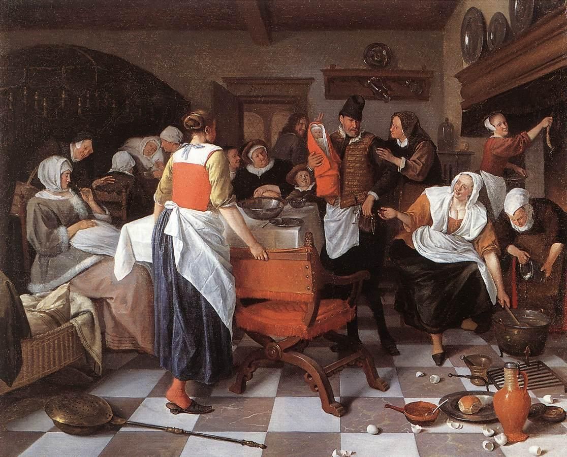 Celebrating The Birth - Jan Steen Dutch Artists, Famous Artists - Huishouden Van Jan Steen Schilderij