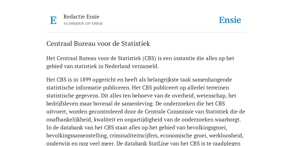Centraal Bureau Voor De Statistiek Brief