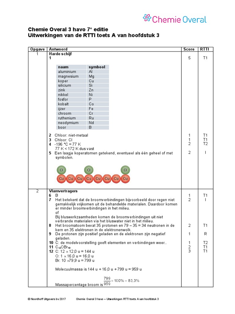 Chemie Overal 3 Havo RTTI-Toets A H03 Uitwerkingen | PDF - Antwoorden Chemie Overal Havo 3
