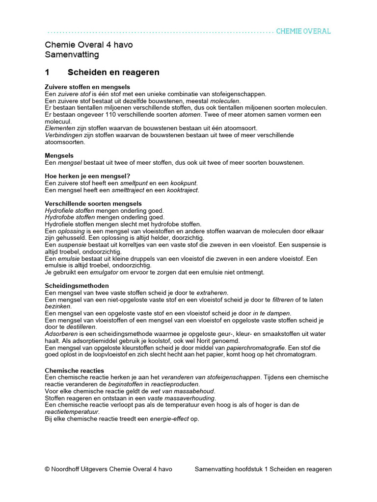 Chemie_Overal_4_havo_H1_Samenvatting | PDF - Antwoorden Chemie Overal Vwo 4