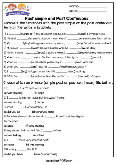 Choose which verb tense simple past or past continuous - Past Simple And Past Continuous