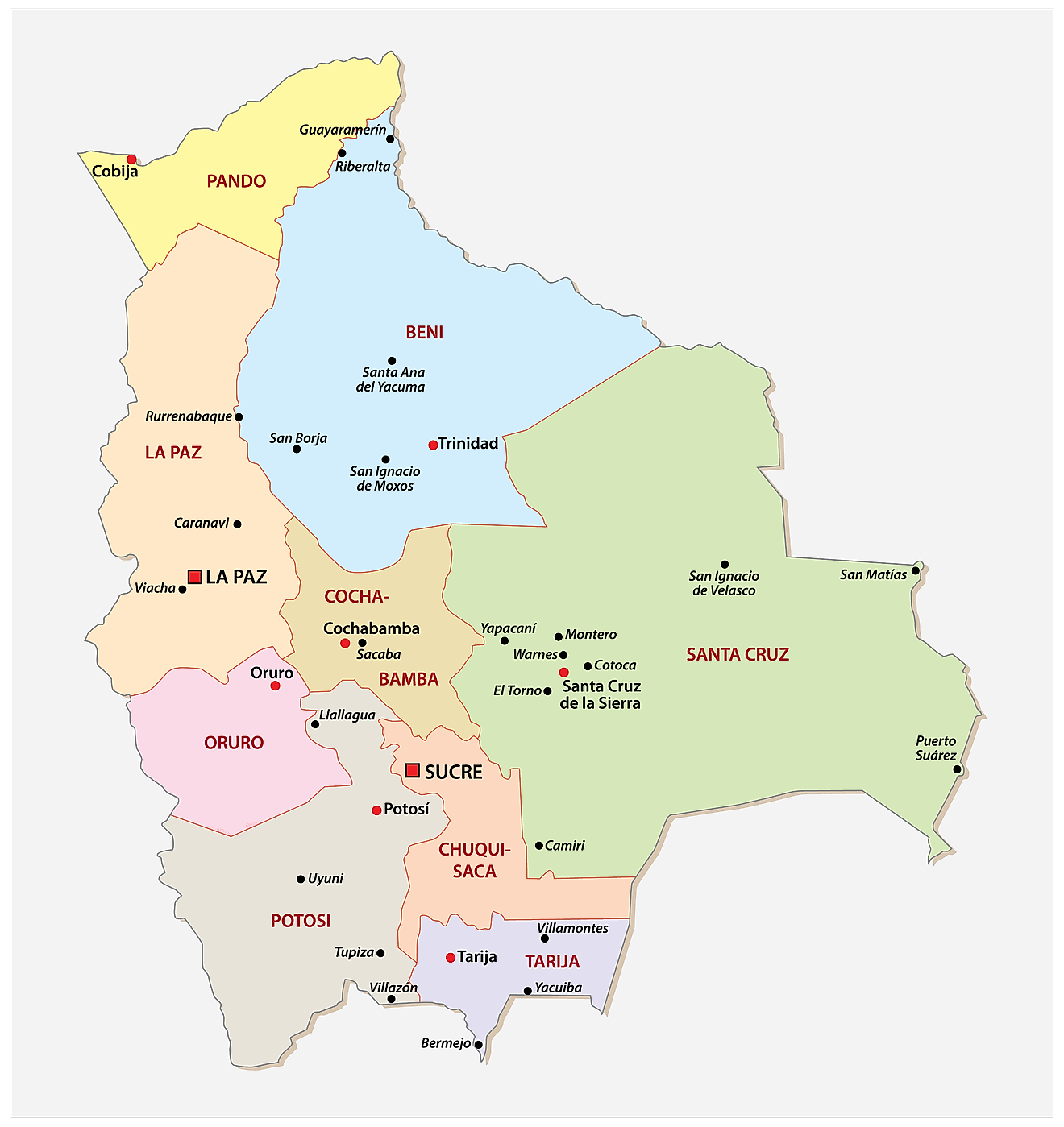 Cities In Bolivia Map - Vanni Jaquelin - Wat Is De Hoofdstad Van Bolivia