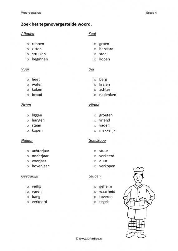 Citowerkbladen - woordenschat - tegenstellingen | Woordenschat - Oefenen Cito Spelling Groep 7