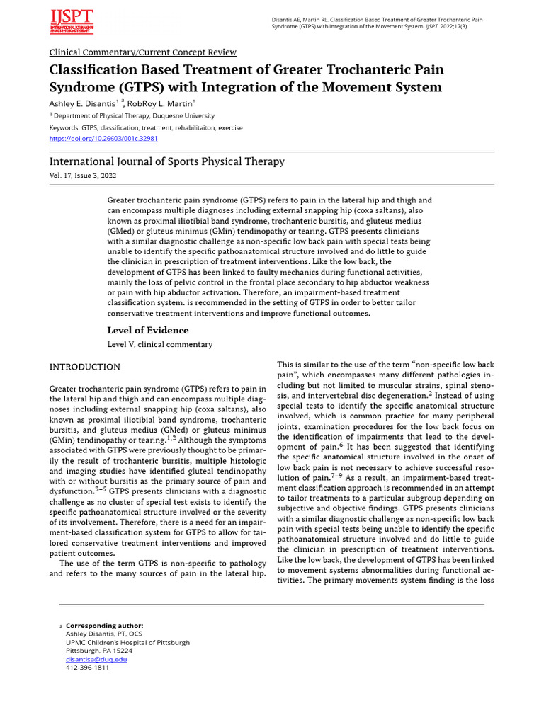Classification Based Treatment of Greater Trochanteric Pain | PDF - Greater Trochanteric Pain Syndrome Nederlands