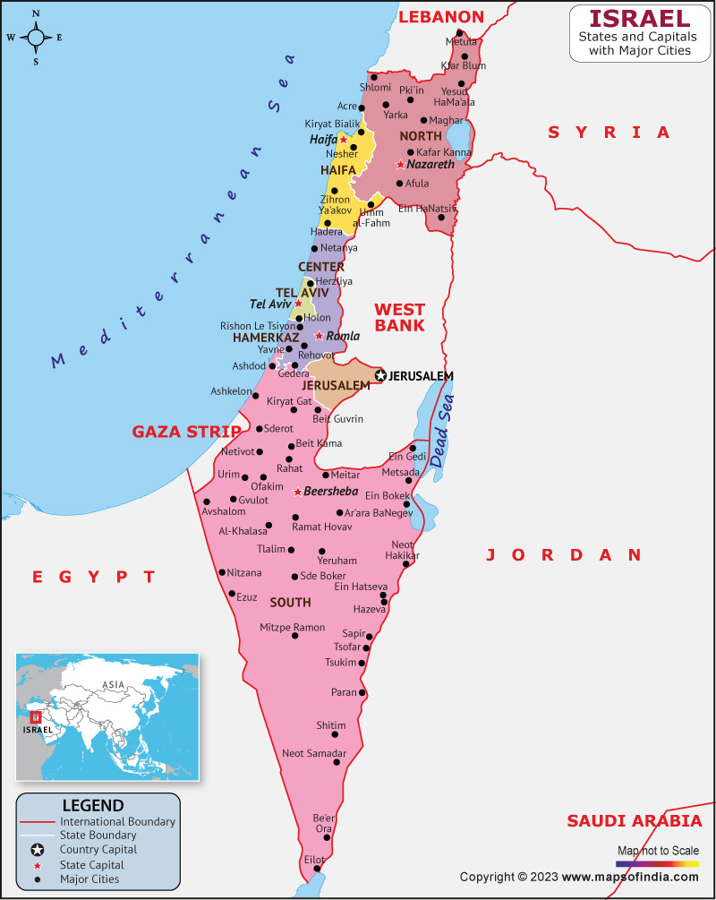 Colorful Political Map Of Administrative Divisions, 42% OFF - Wat Is De Hoofdstad Van Israël