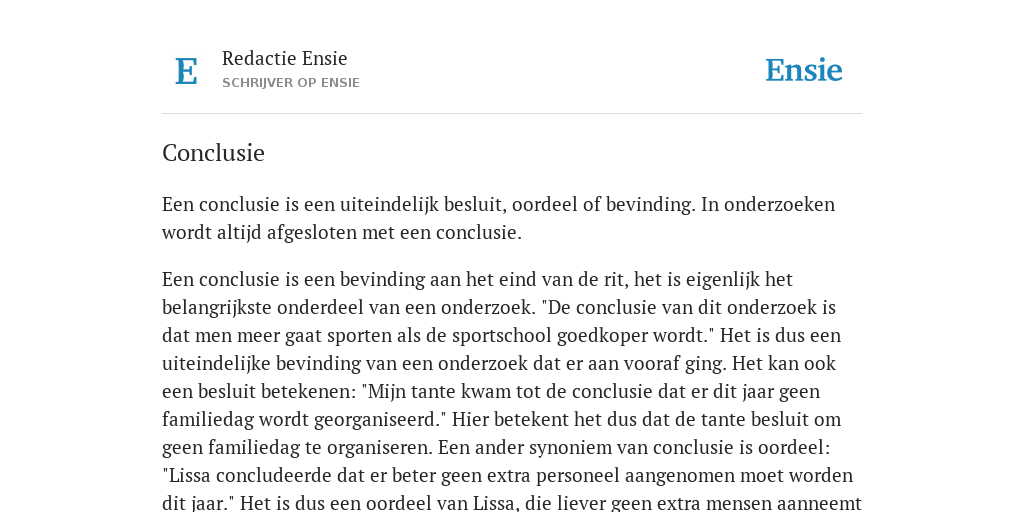 Conclusie - de betekenis volgens Ensie Encyclopedie - Wat Schrijf Je In Een Conclusie