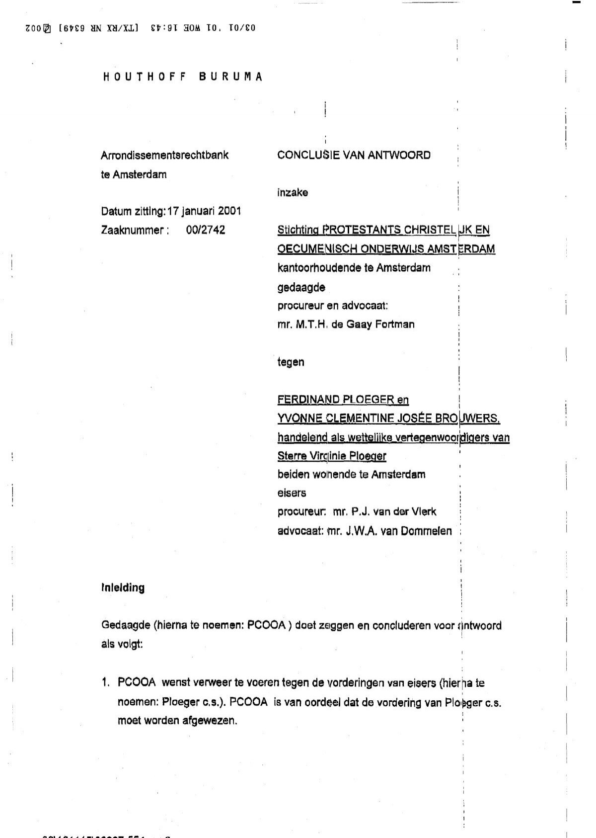 Conclusie Van Antwoord In Reconventie