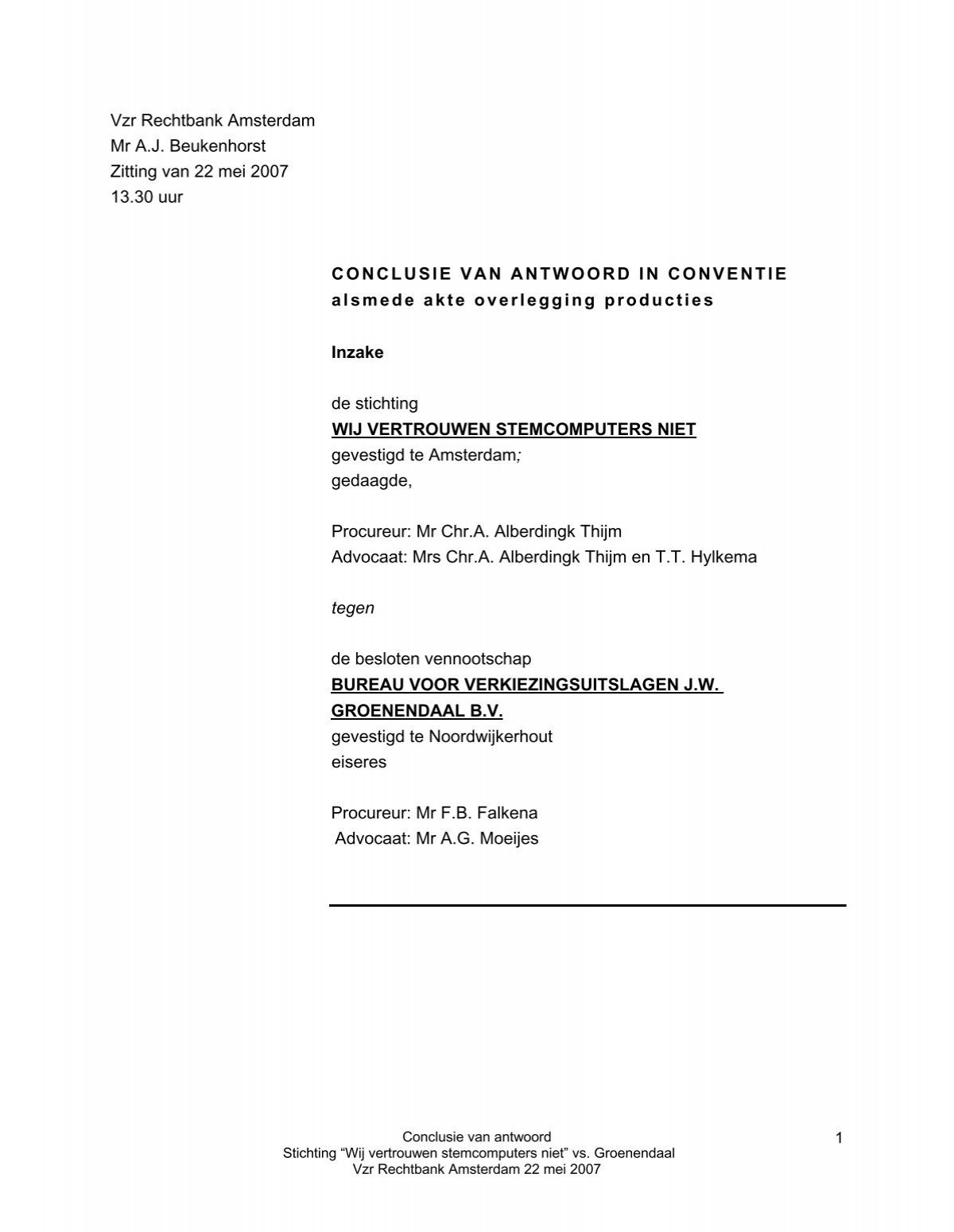 Conclusie Van Antwoord In Conventie