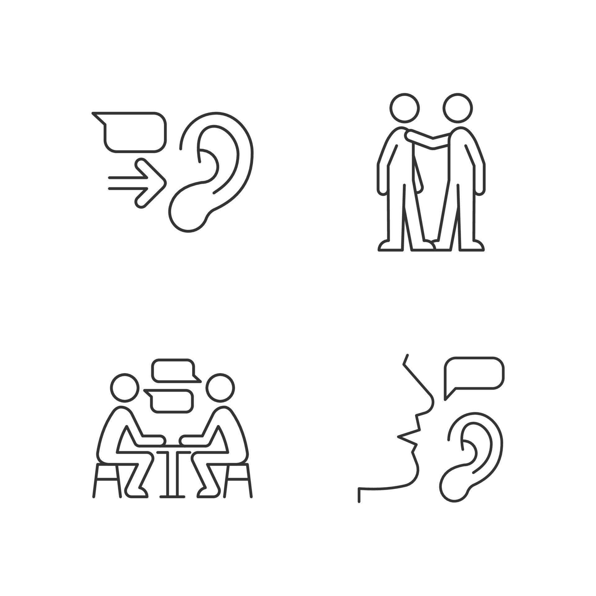 Conjunto de iconos lineales de comunicación verbal y no verbal - Verbale En Non Verbale Communicatie
