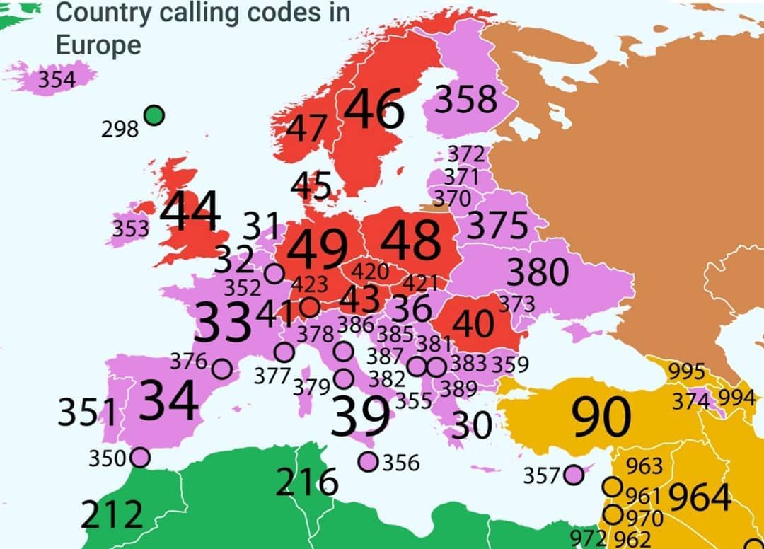 Cool Maps Every Day on Instagram: “Country calling codes in Europe Map - Wat Is Het Landnummer Van Nederland