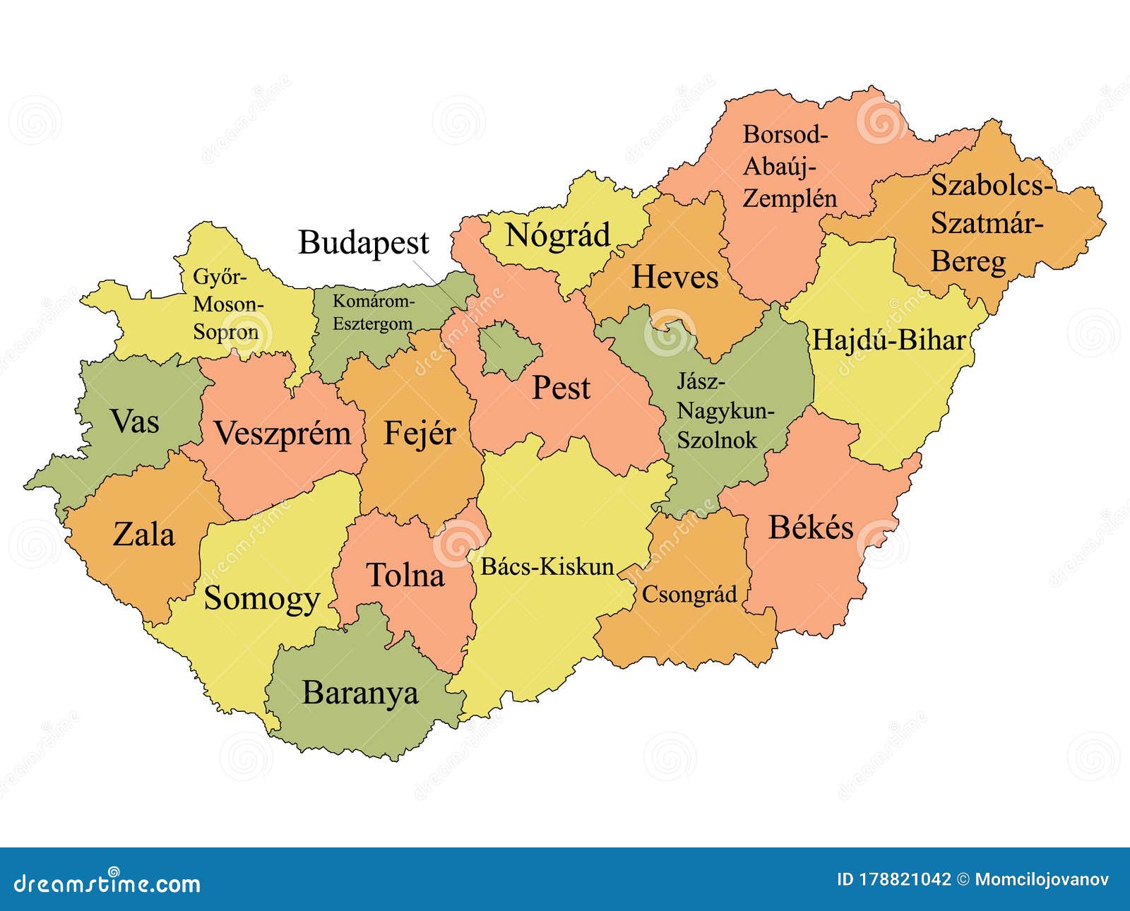 Counties Map Of Hungary Vector Illustration | CartoonDealer.com #178820656 - Waar Ligt Hongarije Op De Kaart