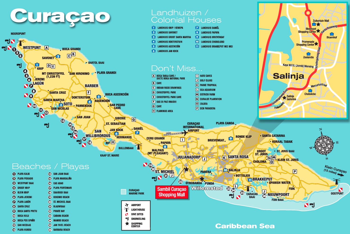 Curaçao tourist map - Ontheworldmap.com - Waar Ligt Curacao Op De Wereldkaart