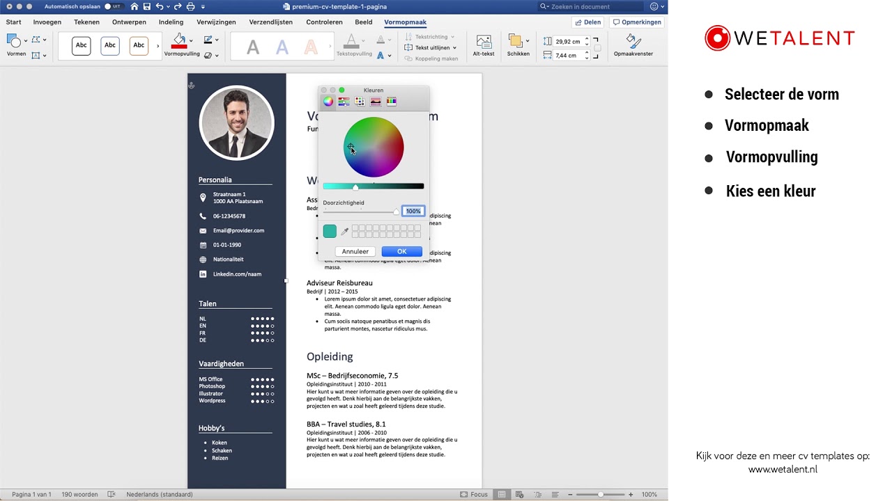 Cv maken in Word | Kleur aanpassen - YouTube - Hoe Maak Je Een Cv Met Word