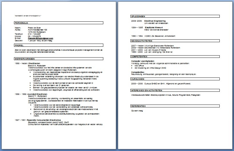 Voorbeeld Van Een Cv In Het Nederlands