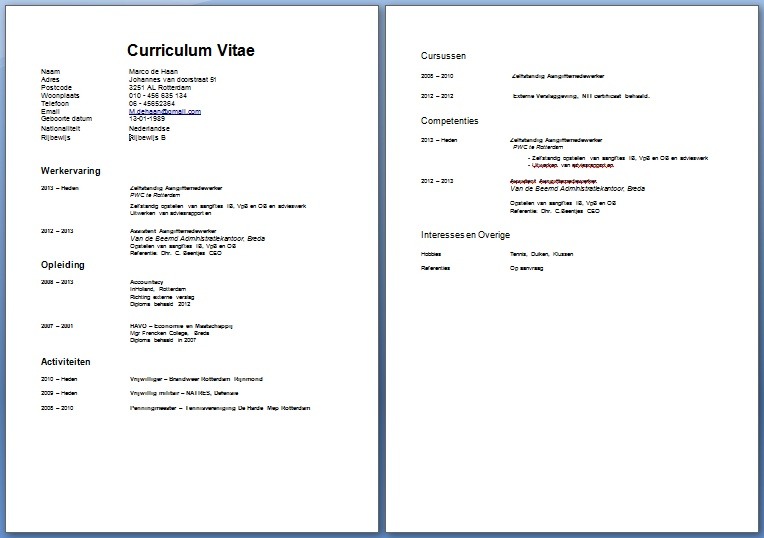 Cv Voorbeeld Downloaden - 3 gratis Cv's downloaden - Voorbeeld Van Een Cv In Het Nederlands