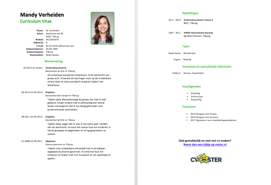 Cv voorbeeld onderwijsassistent - Sollicitatiecursus.com - Voorbeeld Van Cv In Engels