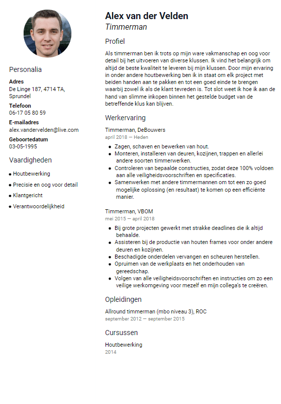 Cv Voorbeeld Timmerman Cv Nl - vrogue.co - Voorbeelden Persoonlijk Profiel In Cv