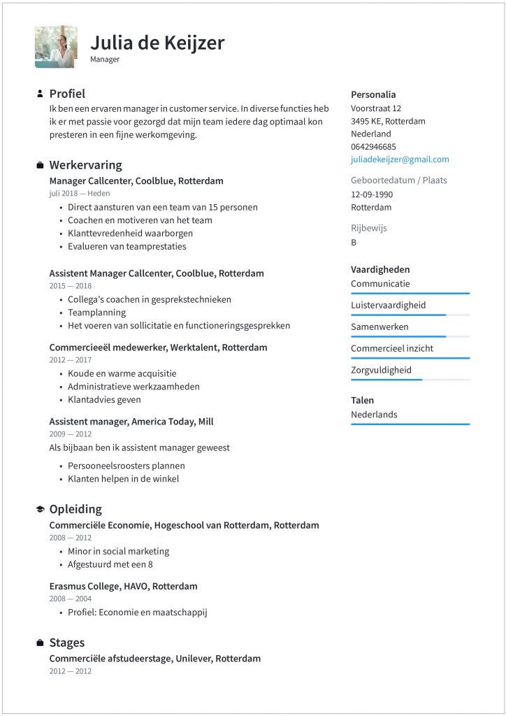Cv voorbeelden - Sollicitatiecursus.com - Korte Beschrijving Van Jezelf Voorbeeld
