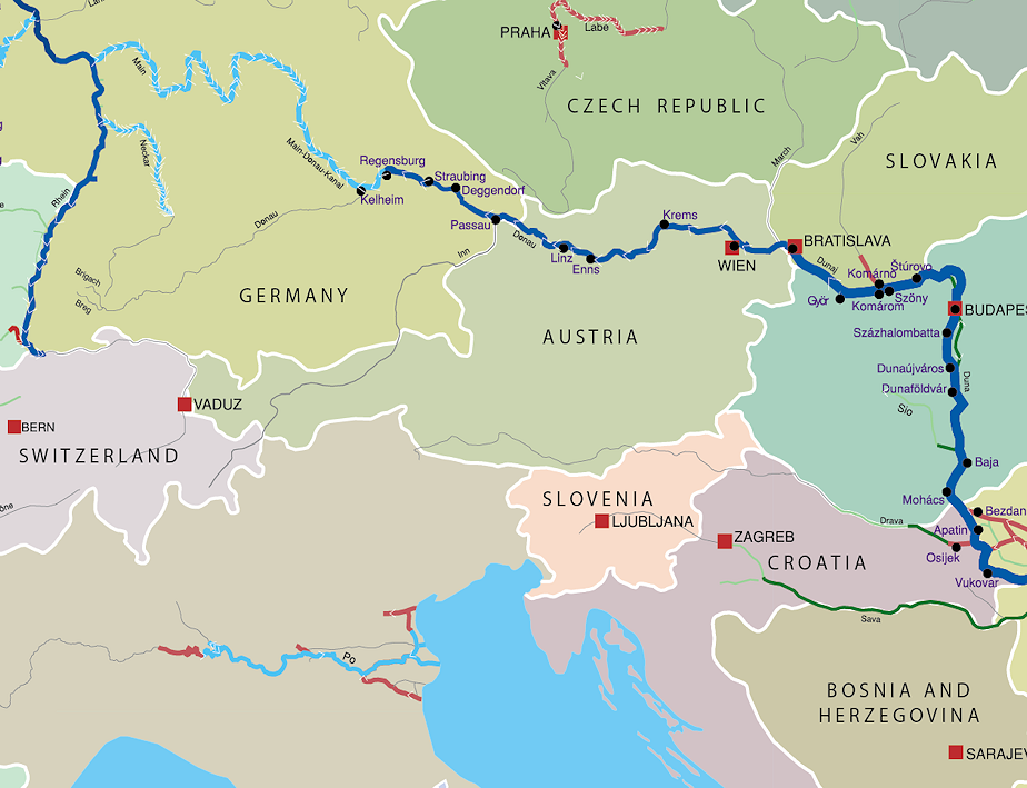 Danube Map | Danube River | Danube, Map, Danube river - Welke Duitse Rivier Mondt Uit In De Dollard 4 Letters