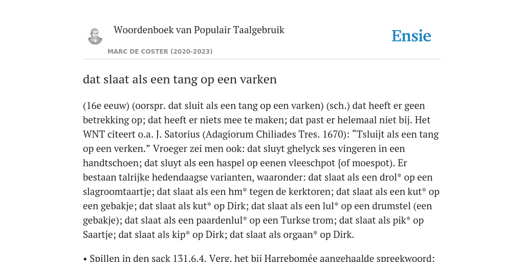 dat slaat als een tang op een varken - de betekenis volgens Woordenboek - Slaat Als Een Tang Op Een Varken