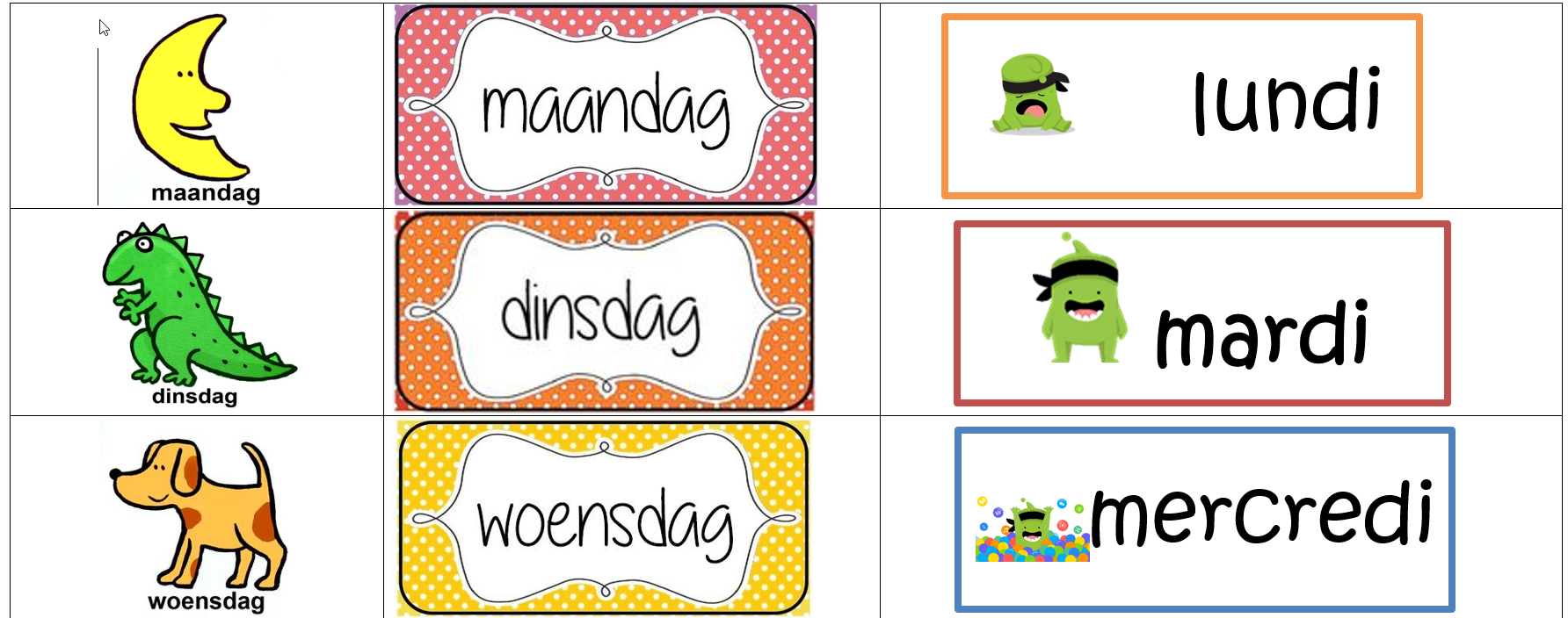 De dagen van week: Afbeelding, naam van de dag, Franse naam - De Dagen Van De Week In Het Frans