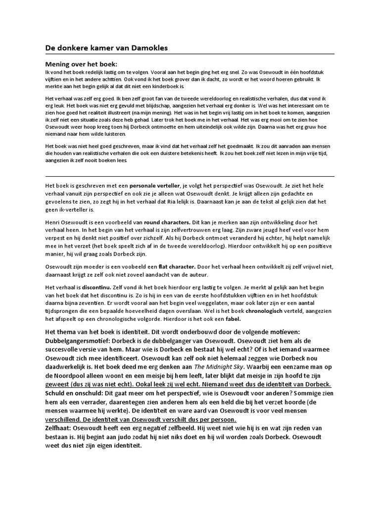 Samenvatting De Donkere Kamer Van Damokles