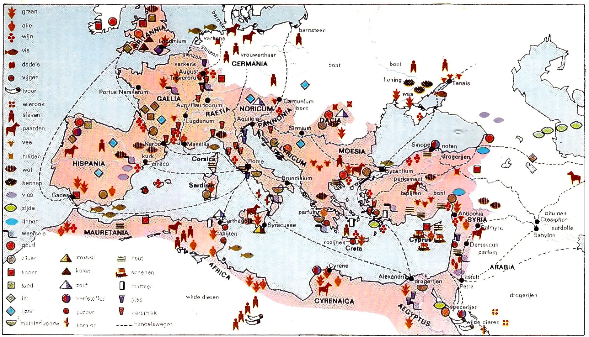 De economie in het Romeinse Rijk. Bron: Sesam Atlas bij de - Wanneer Viel Het Romeinse Rijk