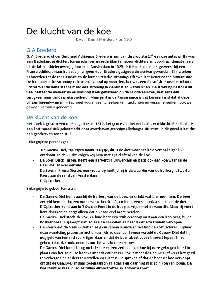 De Klucht Van de Koe | PDF - Klucht Van De Koe Samenvatting