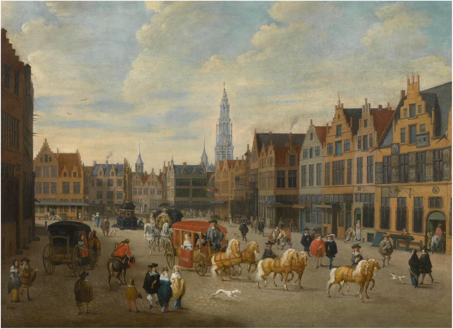De Meir richting Meirbrug, schilderij van Erasmus De Bie, 17de eeuw - Kunstenaars Uit De Gouden Eeuw