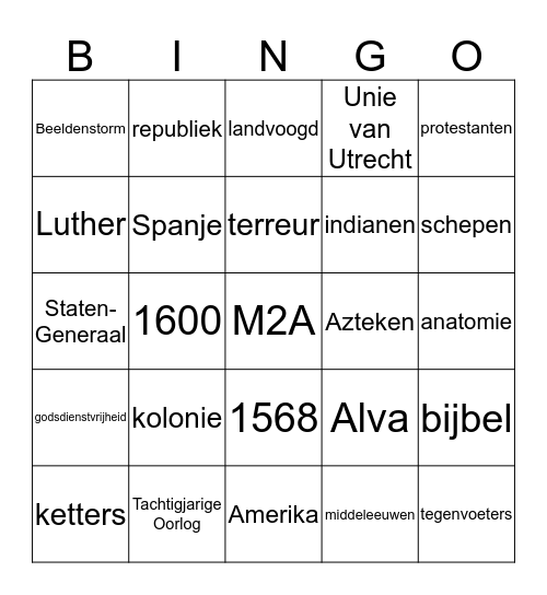 DE TIJD VAN ONTDEKKERS EN HERVORMERS Bingo Card - Tijd Van De Ontdekkers En Hervormers